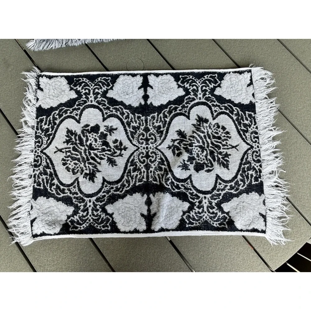 Vintage Fieldcrest Bath, Hand Towel & Washcloths-2 Sets Navy White Jacquard